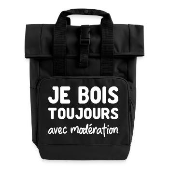 I always drink in moderation - aperitif - Roll Top Backpack with Two Handles - black - Front