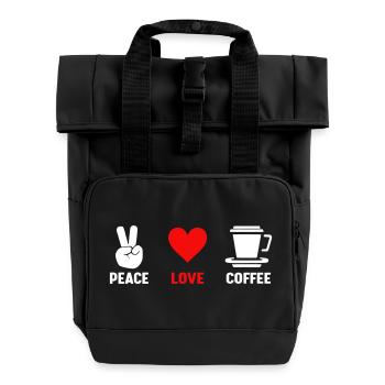 Peace Love Coffee - Roll Top Backpack with Two Handles - black - Front
