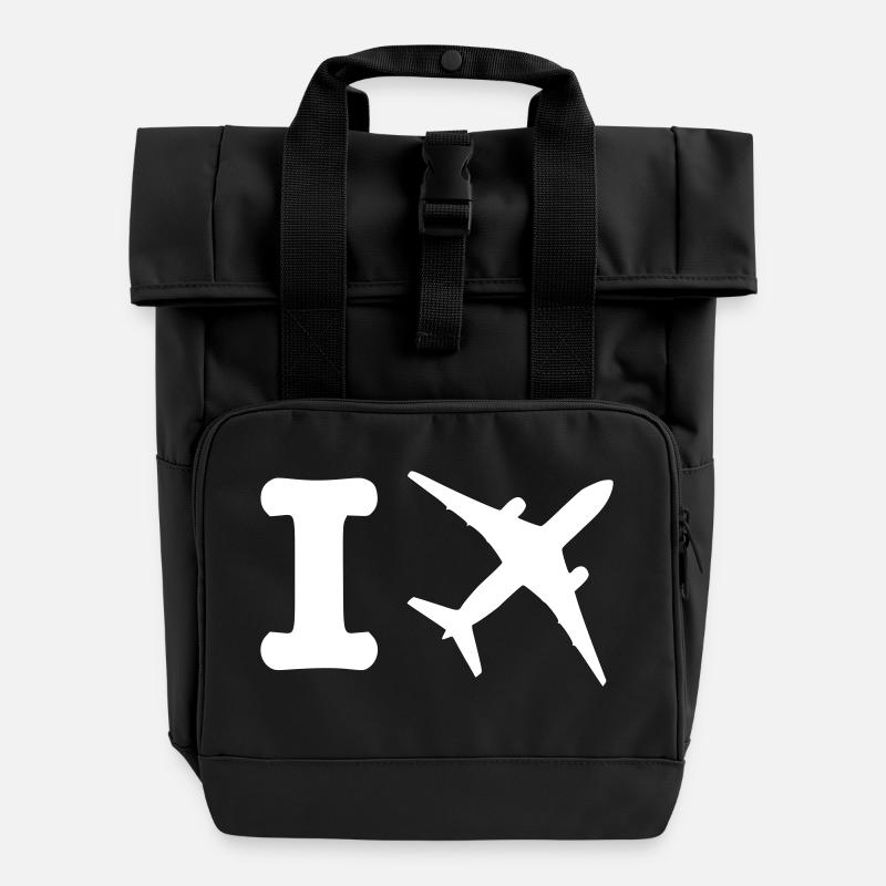 I travel - fliegen - reisen - Rolltop Rucksack mit zwei Griffen - Schwarz