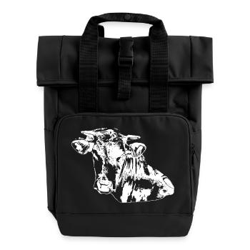 Cow Cows Silhouettes Cow Head White - Roll Top Backpack with Two Handles - black - Front