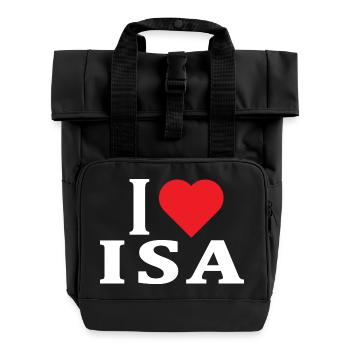 T-Shirt I love Isa T-Shirt Geschenkidee - Rolltop Rucksack mit zwei Griffen - Schwarz - Vorne