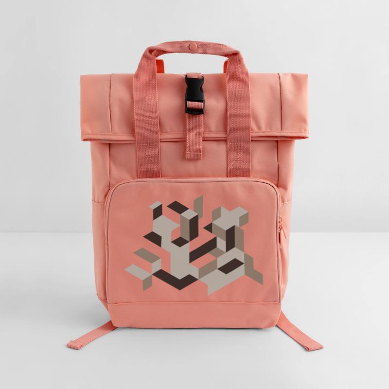 Perspective Construction Cube Dyeing Yourself Labyrinth 3D Roll Top Backpack with Two Handles