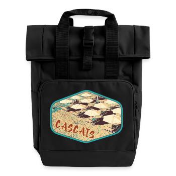 View of Cascais beach in Portugal - Roll Top Backpack with Two Handles - black - Front
