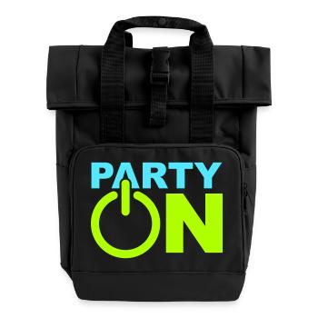 Party On Play An Symbol Anschalten Techno DJ Musik - Rolltop Rucksack mit zwei Griffen - Schwarz - Vorne