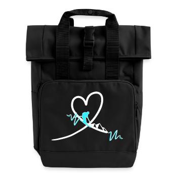 Skifahrer Herz Heartbeat - Rolltop Rucksack mit zwei Griffen - Schwarz - Vorne