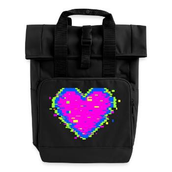 Pixel Heart Glitch Love Illustration - Rolltop Rucksack mit zwei Griffen - Schwarz - Vorne