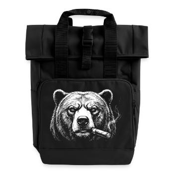Bear Cigar Portrait in Bold Ink - Roll Top Backpack with Two Handles - black - Front