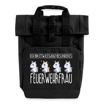 FEUERWEHRFRAU - Toll - Rolltop Rucksack mit zwei Griffen - Schwarz - Vorne