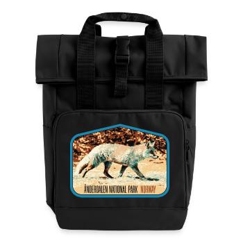 Anderdalen Snow Fox Patch: Nordic Fauna - Roll Top Backpack with Two Handles - black - Front