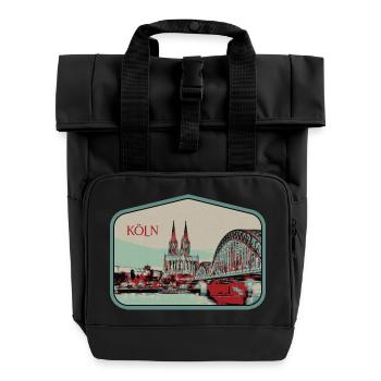 Panoramic view of Cologne illustration - Roll Top Backpack with Two Handles - black - Front