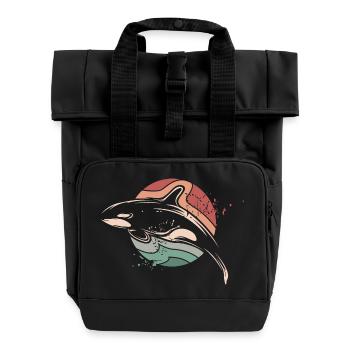 Orque rétro mer mer vintage poisson soleil lune - Sac à dos Roll Top à deux anses - noir - Devant