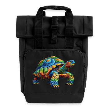 Colorful Rainbow Turtle - Roll Top Backpack with Two Handles - black - Front