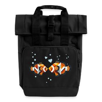 Clownfish in Love – Geometric Sea Art - Roll Top Backpack with Two Handles - black - Front