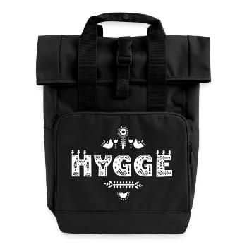 Hygge Typography Folk Art - Roll Top Backpack with Two Handles - black - Front
