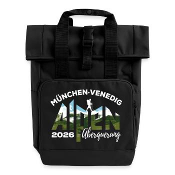 Alpenüberquerung 2026 München Venedig Wandern - Rolltop Rucksack mit zwei Griffen - Schwarz - Vorne