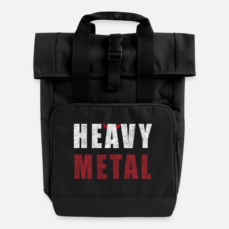 Heavy Metal Motif - Roll Top Backpack with Two Handles - black