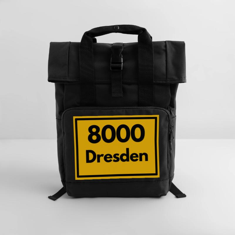 OLD POSTCODE POSTCODE RETRO 8000 DRESDEN ELBE Roll Top Backpack with Two Handles