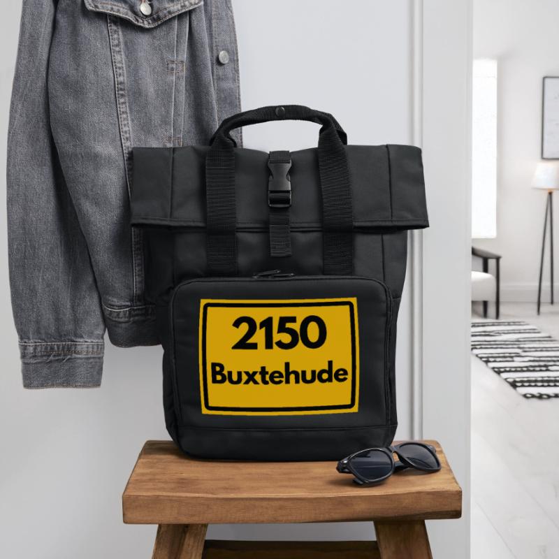 OLD POSTCODE POSTCODE RETRO 2150 BUXTEHUDE HANSE Roll Top Backpack with Two Handles