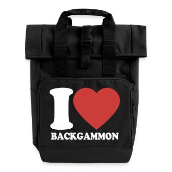 J’adore le backgammon | Jeu de société | Don - Sac à dos Roll Top à deux anses - noir - Devant