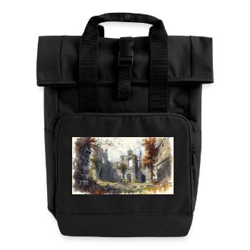 Autumn Ruins in Watercolor - Roll Top Backpack with Two Handles - black - Front