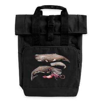 Sperm whales - Sperm whales - Cachalots - Roll Top Backpack with Two Handles - black - Front