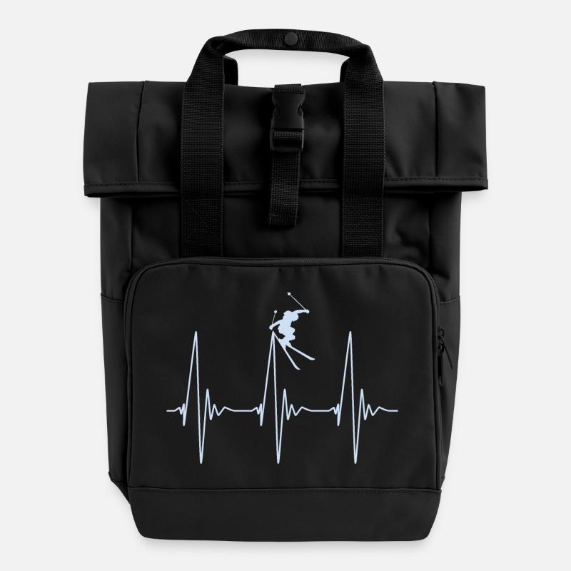 Skiing Heartbeat Ski Freeride - Roll Top Backpack with Two Handles - black