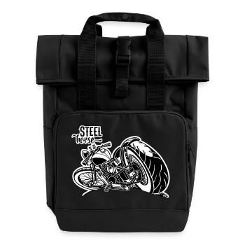 0894 STEEL HORSE - Roll Top Backpack with Two Handles - black - Front