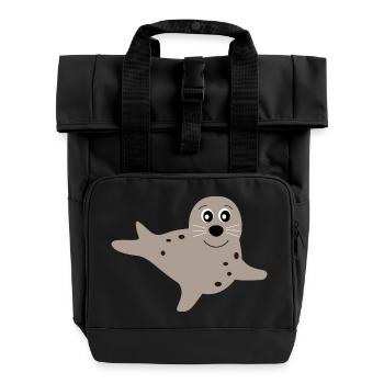 Seehund Seehunde Robbe Robben Tiere - Rolltop Rucksack mit zwei Griffen - Schwarz - Vorne