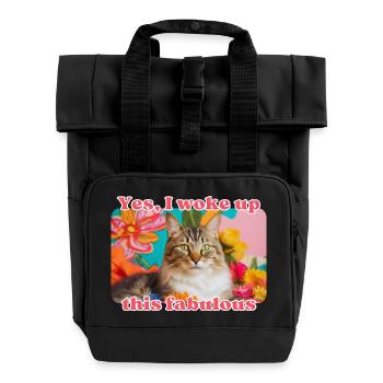 Fabulous Cat - Roll Top Backpack with Two Handles - black - Front