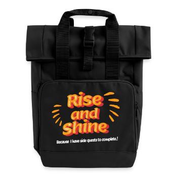 Rise and Shine: Side Quest Tee - Roll Top Backpack with Two Handles - black - Front
