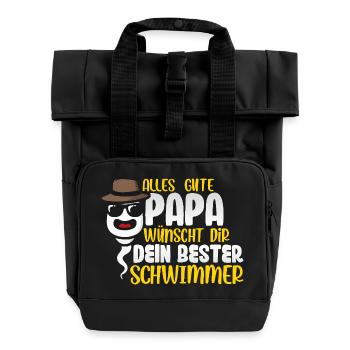 Alles Gute Papa wünscht dir dein bester Schwimmer - Rolltop Rucksack mit zwei Griffen - Schwarz - Vorne