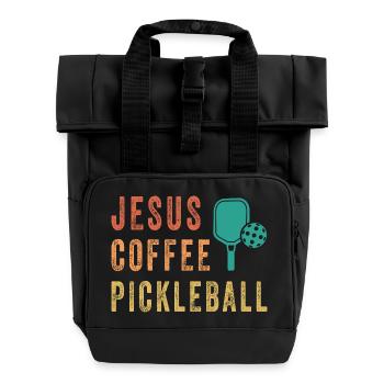 Jesus Coffee Pickleball - Rolltop Rucksack mit zwei Griffen - Schwarz - Vorne