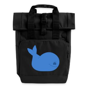 Simple Whale Cartoon - Roll Top Backpack with Two Handles - black - Front