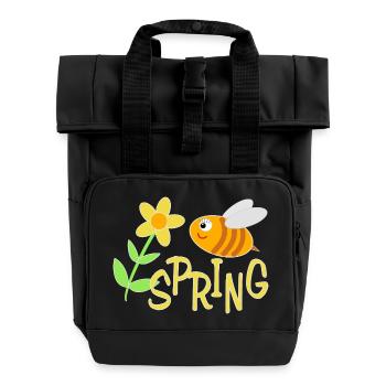 Fröhliche Bienchen mit Blumenmotiv - Rolltop Rucksack mit zwei Griffen - Schwarz - Vorne