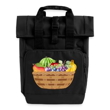 Fruit basket with colorful fruit motif - Roll Top Backpack with Two Handles - black - Front