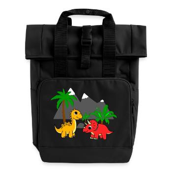Dino Welt - Rolltop Rucksack mit zwei Griffen - Schwarz - Vorne