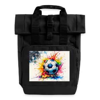 Explosiver Aquarell-Fußball - Rolltop Rucksack mit zwei Griffen - Schwarz - Vorne