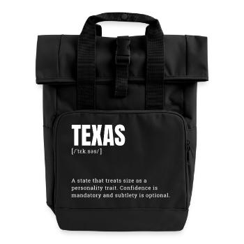 Texas Large Format Typography Humor - Roll Top Backpack with Two Handles - black - Front