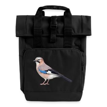 Realistischer Eichelhäher - Rolltop Rucksack mit zwei Griffen - Schwarz - Vorne