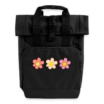 Flowers - Roll Top Backpack with Two Handles - black - Front