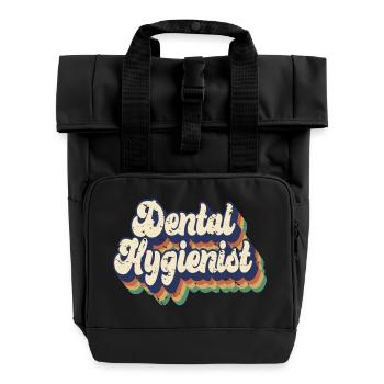 Retro Dental Hygienist Est. 2023 Graduated Dentist - Roll Top Backpack with Two Handles - black - Front
