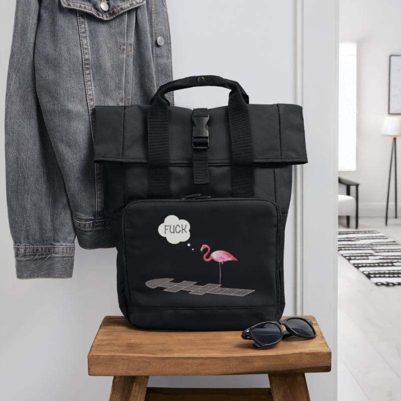 Flamingo with a problem Roll Top Backpack with Two Handles