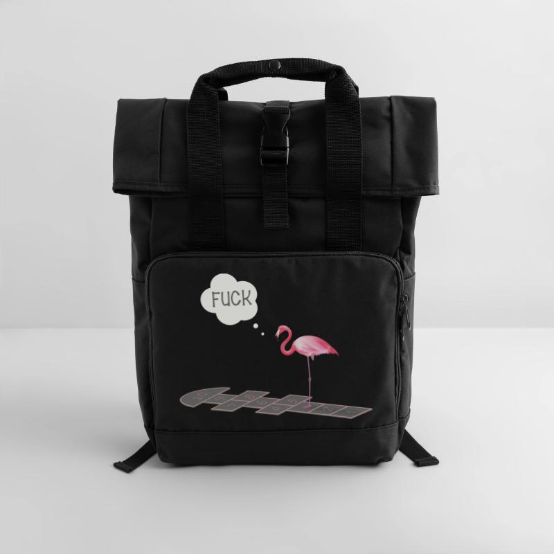Flamingo with a problem Roll Top Backpack with Two Handles