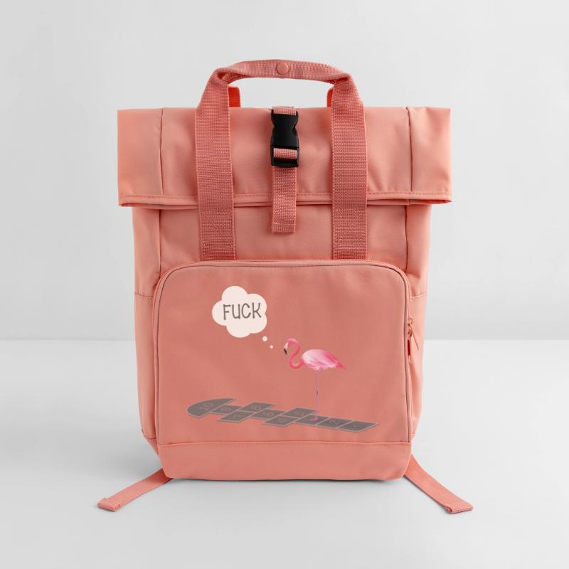 Flamingo with a problem Roll Top Backpack with Two Handles
