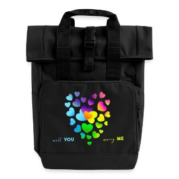 marry wedding engagement - Roll Top Backpack with Two Handles - black - Front