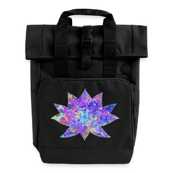 Galaxy Lotus Flower Yoga Art - Rolltop Rucksack mit zwei Griffen - Schwarz - Vorne