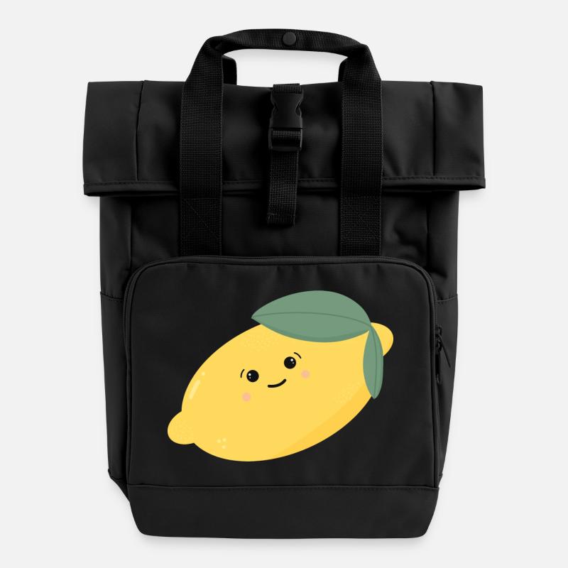 Sweet Lemon Kawaii - Roll Top Backpack with Two Handles - black