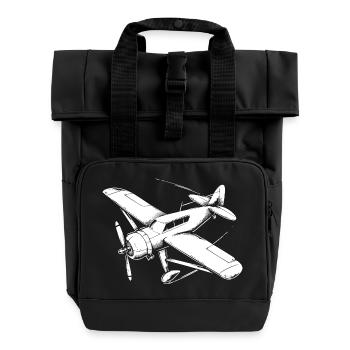 Propellerflugzeug Zeichnung - Rolltop Rucksack mit zwei Griffen - Schwarz - Vorne