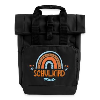 Schulkind Boho Retro Regenbogen - Rolltop Rucksack mit zwei Griffen - Schwarz - Vorne