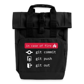in case of fire - git out - white - Roll Top Backpack with Two Handles - black - Front